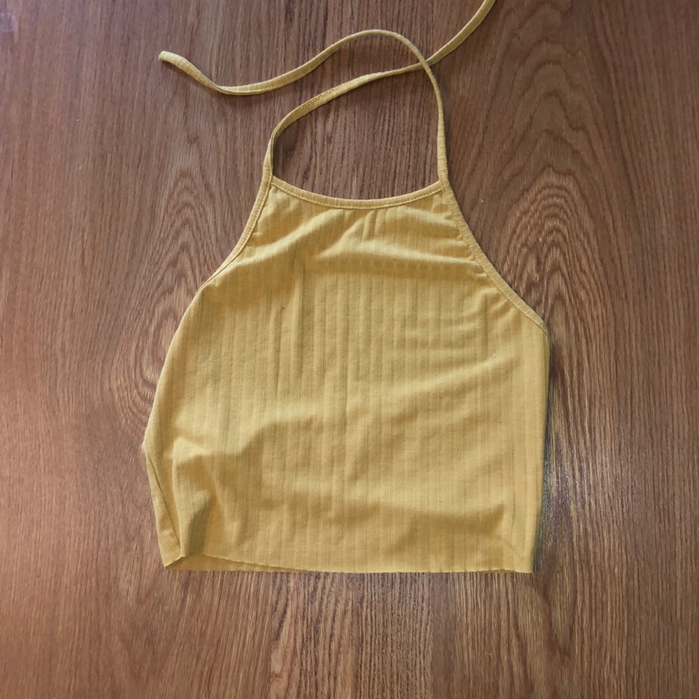 Yellow high neck crop top